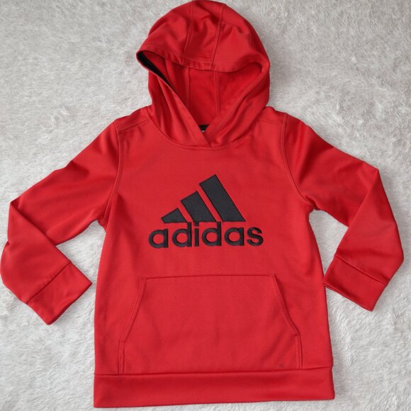 Boys Size 7 adidas Red Hoodie, Hooded Logo Sweatshirt, Pullover Fleece - Picture 1 of 4